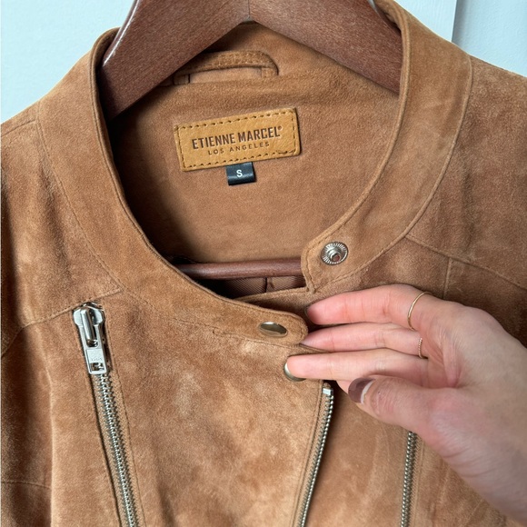 Suede Moto Jacket in Tan - Picture 3 of 7